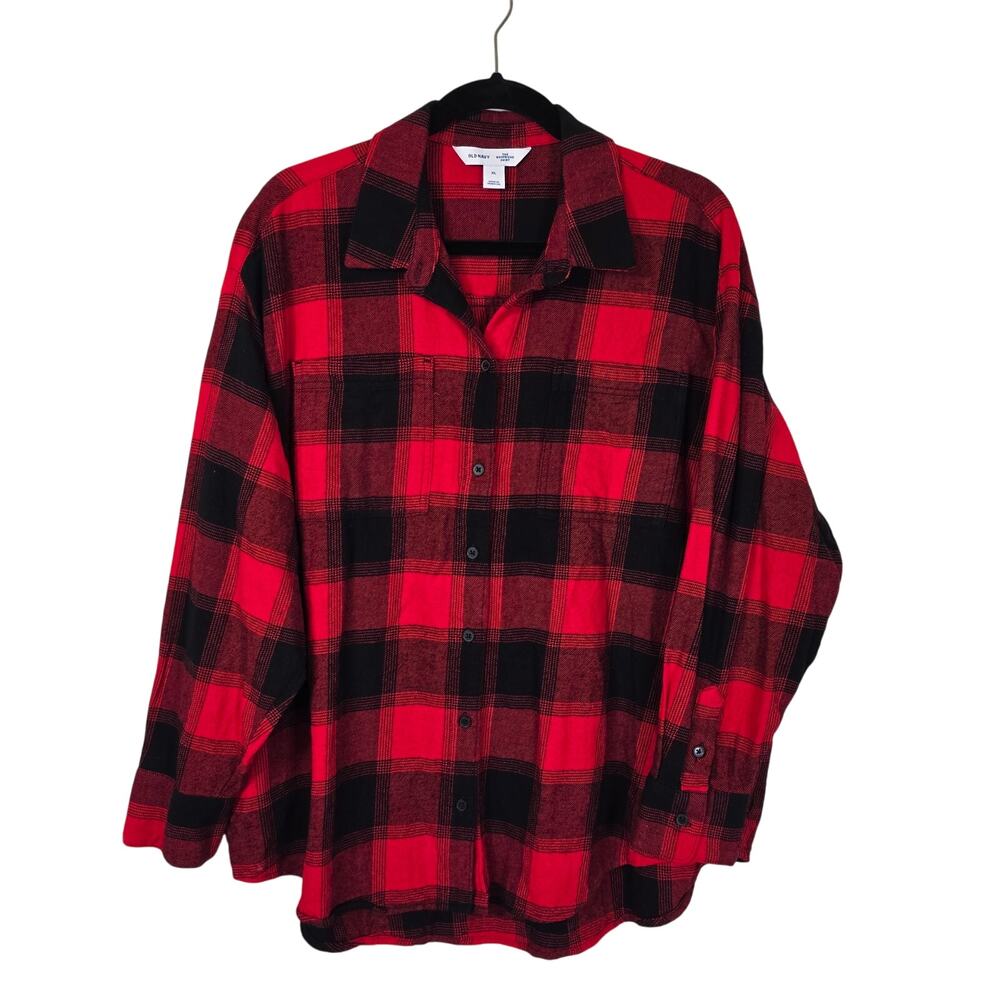 Old Navy Flannel Boyfriend Shirt Women's XL Red Buffalo Check Casual Gorpcore